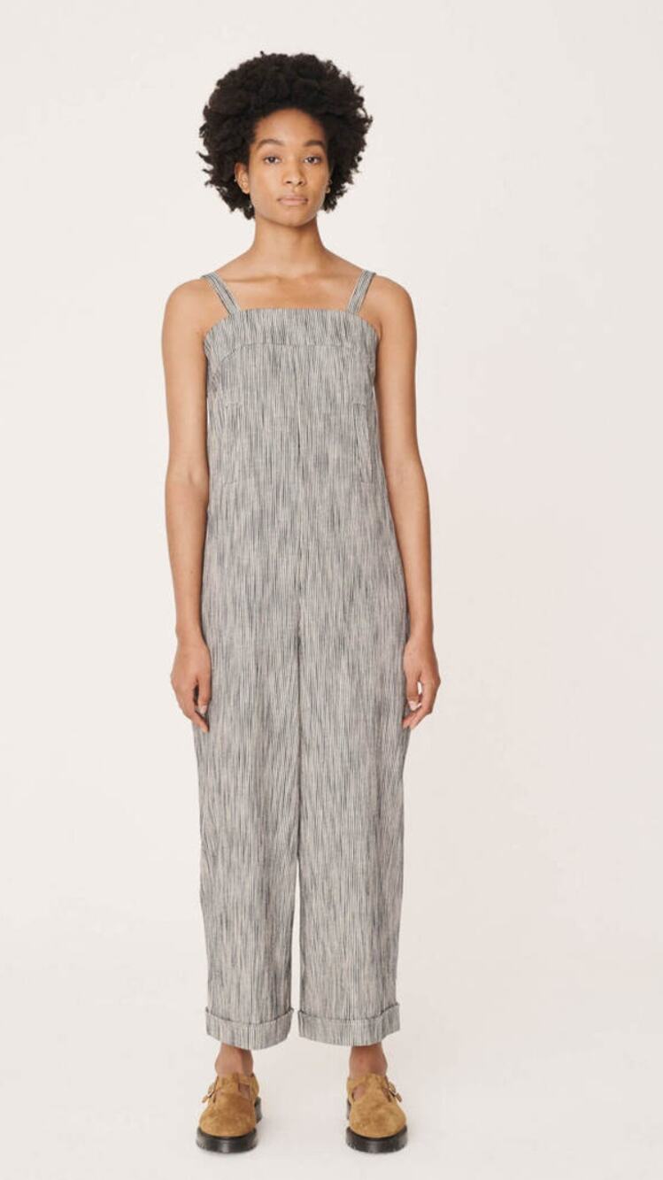 YMC Lodge Cotton Linen Striped Jumpsuit Navy Womens Size XS